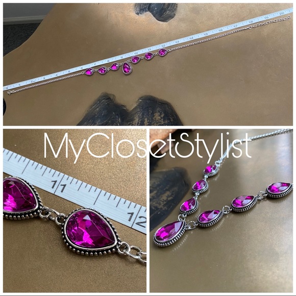 Anthropologie Purple Statement Silver Necklace New - Picture 3 of 4